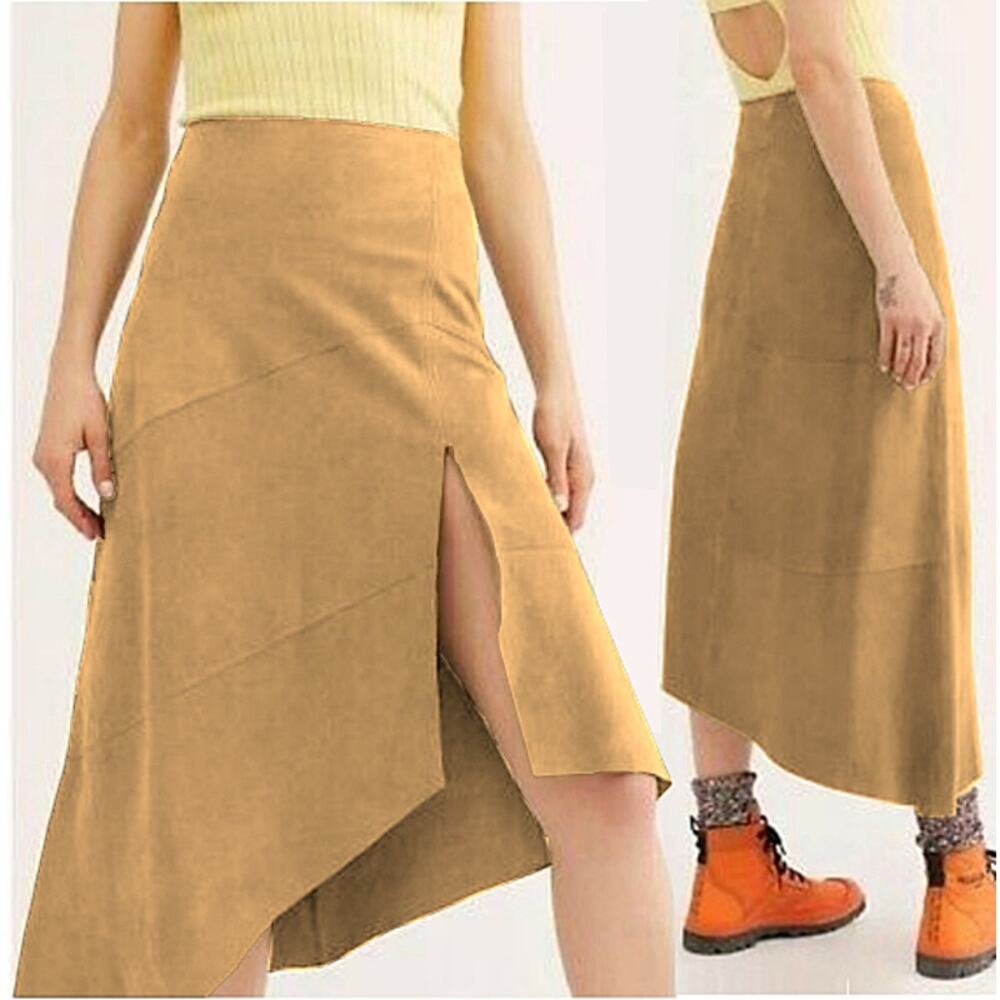 Free People Lola Suede Asymmetrical Skirt - Size 4 (Ecru) - New